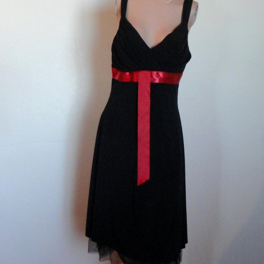My Michelle Black Knit Dress w Red Ribbon sz M